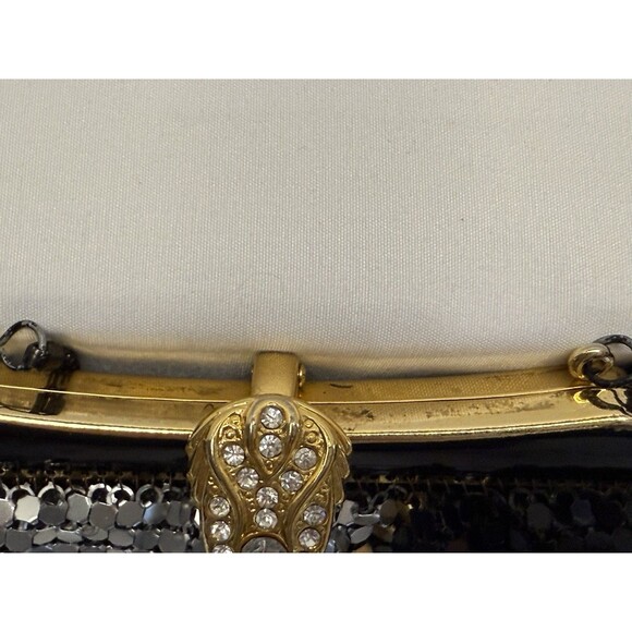 Vintage Black Silver Gold Metallic Zippered Evening Bag Purse Chain Strap - Picture 8 of 11